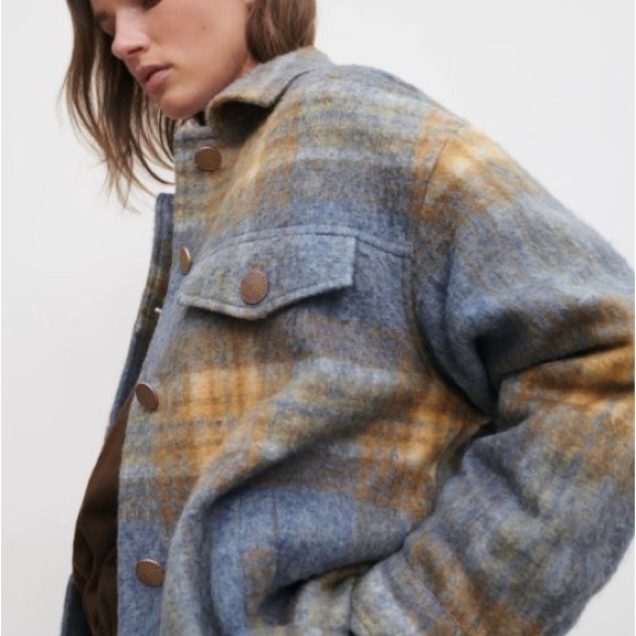 Zara Jackets & Blazers - Zara Blue & Tan Plaid Oversized Jacket